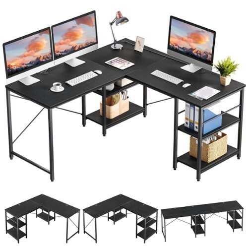 Rent to own Bestier L-Shaped Reversible Corner Computer Desk with Storage Shelf - 60" wide - Black