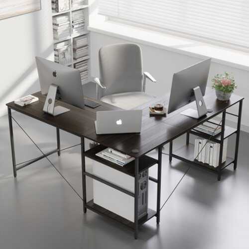 Rent to own Bestier L-Shaped Reversible Corner Computer Desk with Storage Shelf - 60" wide - Dark Walnut