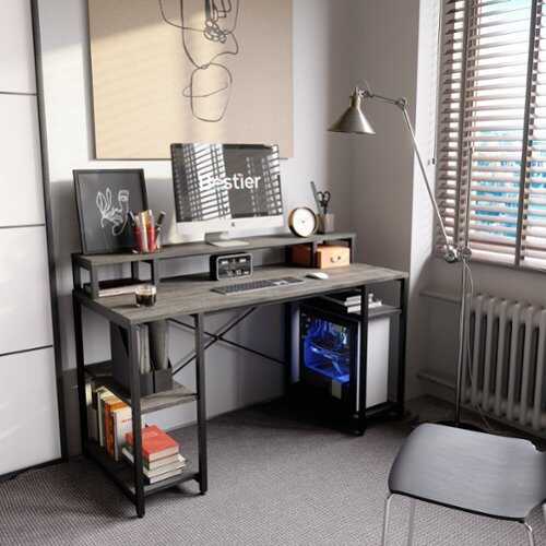 Rent to own Bestier Gaming Monitor Shelf Desk with Storage -55" wide - Charcoal