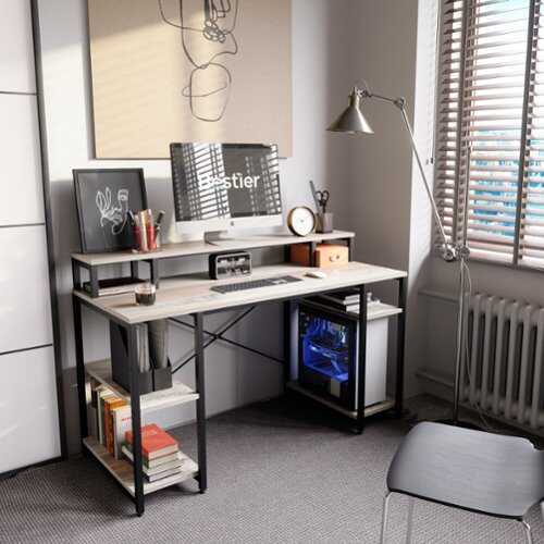 Rent to own Bestier - Gaming Monitor Shelf Desk with Storage -55" wide - Wash Gray