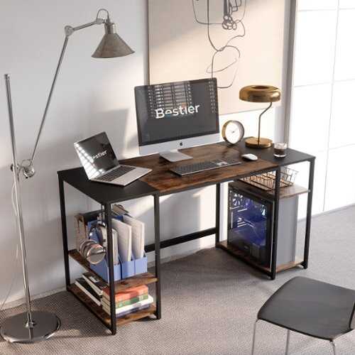 Rent to own Bestier Computer Desk with 4 Storage Shelves and Splice Tabletop - 55" wide - Rustic Brown