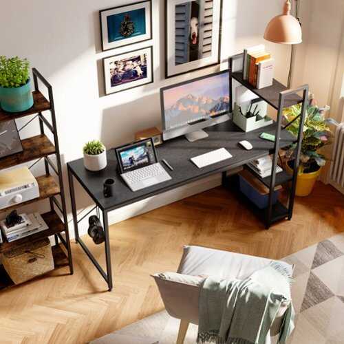 Rent to own Bestier Computer Desk with Adjustable Shelves and Reversible Bookshelf - 63" wide - Black