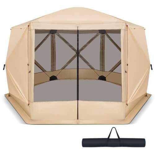 Rent to own Costway 11.5 X 11.5 FT 6-Sided Pop-up Screen House Tent With 2 Wind Panels for Camping Coffee - Coffee