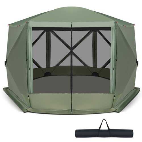 Rent to own Costway 11.5 X 11.5 FT 6-Sided Pop-up Screen House Tent With 2 Wind Panels for Camping Green - Green