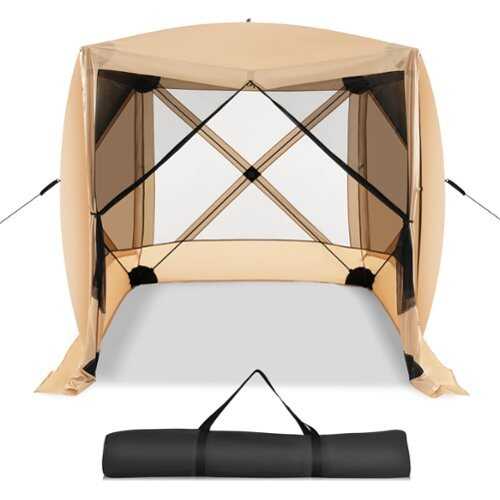 Rent to own Costway 6.7 FT x 6.7 FT 4-Panel Pop up Camping Gazebo Quick-Set with 2 Sunshade Cloths Coffee - Coffee