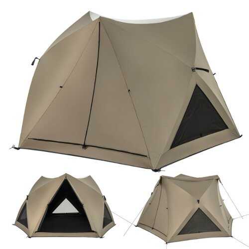 Rent to own Costway Pop-up Camping Tent for 4/5/6 People with Rainfly Skylight 3 Doors 3 Windows - Olive Green