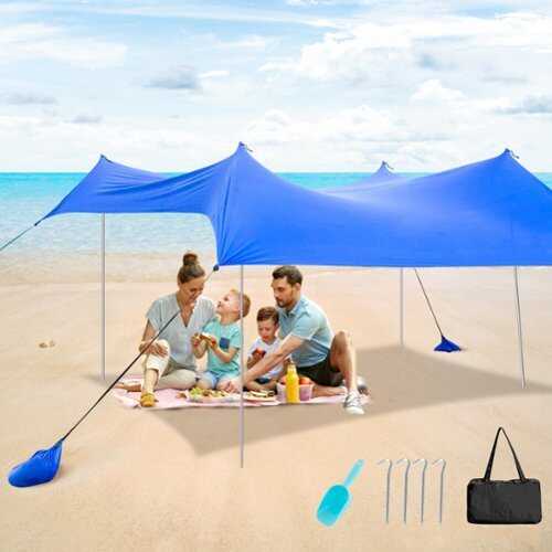 Rent to own Costway Family Beach Tent Canopy w/ 4 Poles Sandbag Anchors 10'x9' UPF50+ Blue - Blue