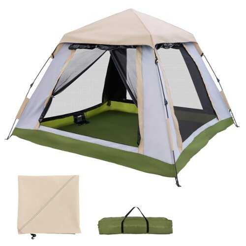 Rent to own Costway Instant Pop-up Tent 2-4 Person Camping Tent w/ Removable Rainfly & Carrying Bag - Beige + Green + Grey