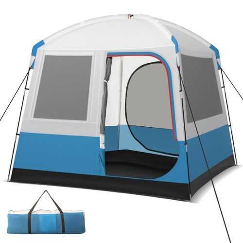 Rent to own Costway Camping Tent for 3-5 People Cabin Shelter w/ Large Double-Layer Mesh Front Door - Blue +White