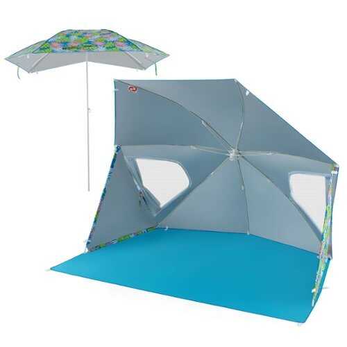 Rent to own Costway Convertible Beach Tent for 2-4 People with Roll-Up Windows Dual Side Flaps - Blue