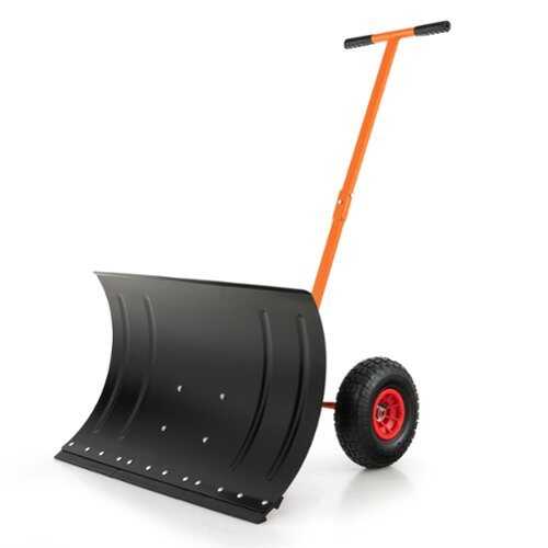 Rent to own Costway 29" Snow Shovel Heavy-Duty Metal Adjustable Angle & Height Snow Clear with Wheels - Black + Orange