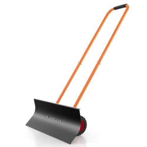 Rent to own Costway 30" Snow Shovel Heavy-Duty Metal Adjustable Height Wheeled Snow Removal Pusher - Black + Orange