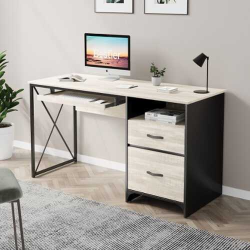 Rent to own Bestier - Computer Desk with Keyboard Tray and Storage Drawers - 55" Wide - White