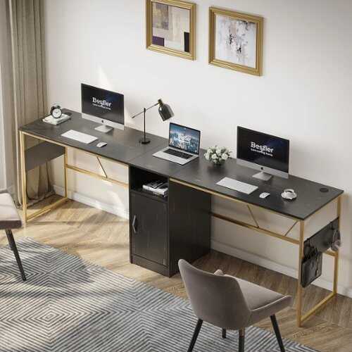 Rent to own Bestier - L-Shaped Computer Desk with Storage Cabinet - 60" Wide - Black