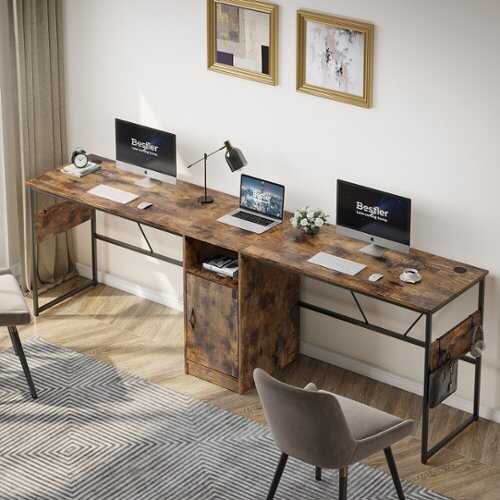 Rent to own Bestier - L-Shaped Computer Desk with Storage Cabinet - 60" Wide - Brown