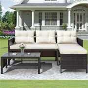 Rent to own Segmart 3 Pc Outdoor Patio Sectional Set, Brown Rattan with Table