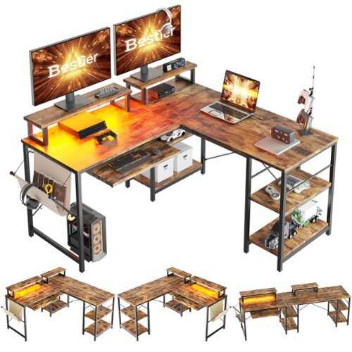 Rent to own Bestier - L-Shaped Corner Gaming Desk - 59" Wide - Brown