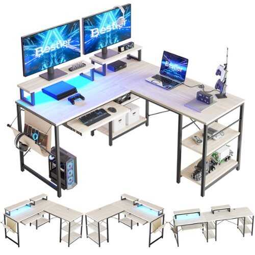 Rent to own Bestier - L-Shaped Corner Gaming Desk - 59" Wide - White