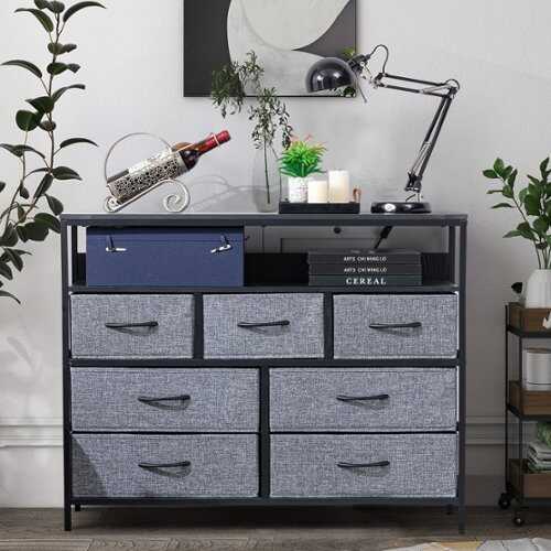 Rent to own Bestier - Dresser for Bedroom Fabric Drawers Wide Chest of Organizer Storage Bins with Steel Frame, Wood Top - Gray