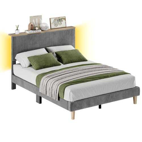 Rent to own Bestier Bed Frame Upholstered Platform Bed with LED Light & Adjustable Storage Headboard for Bedroom-Queen Size - Grey