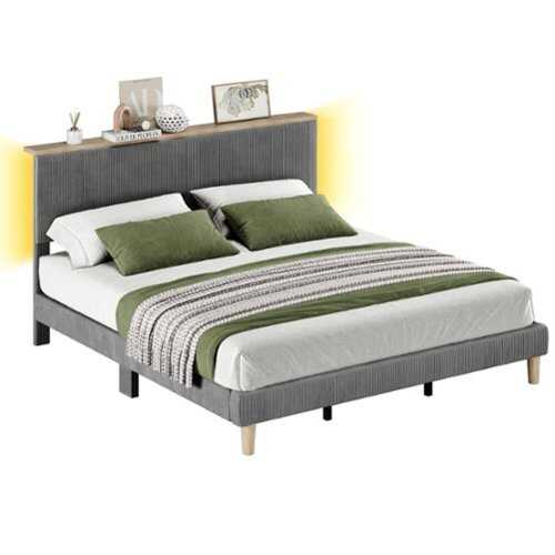 Rent to own Bestier Bed Frame -King Size Bed With LED Light & Adjustable Storage Headboard for Bedroom Upholstered Platform - Grey