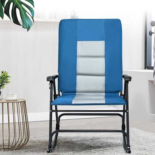 Rent to own Costway Foldable Rocking Padded Chair Portable Camping Chair with Backrest Armrest - Blue