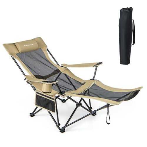 Rent to own Costway Folding Camping Chair with Detachable Footrest for Fishing, Camp, Picnics - Khaki