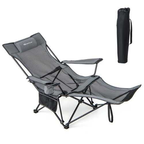 Rent to own Costway Folding Camping Chair with Detachable Footrest for Fishing, Camp, Picnics Grey - Gray