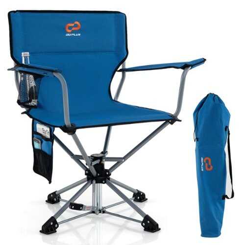 Rent to own Costway 360° Swivel Hunting Chair with Mesh Cup Holder & Storage Pockets Cozy Backrest - Blue