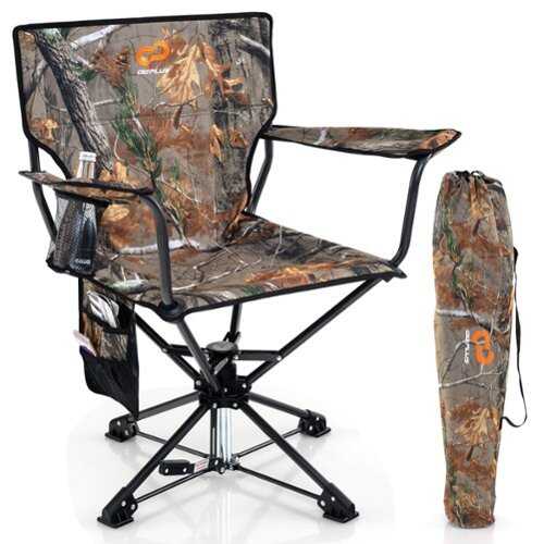 Rent to own Costway 360° Swivel Hunting Chair with Mesh Cup Holder & Storage Pockets Cozy Backrest - Camo