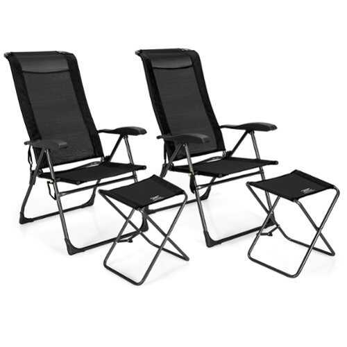 Rent to own Costway 4PCS Patio Folding Dining Chair Ottoman Set Adjustable Back Camp - Black
