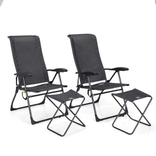 Rent to own Costway 4PCS Patio Folding Dining Chair Ottoman Set Adjustable Back Camp - Gray