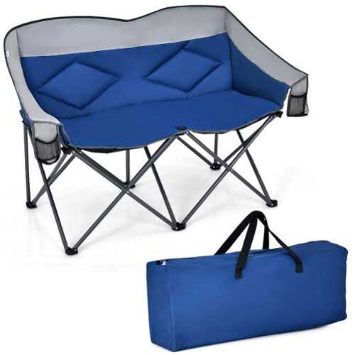 Rent to own Costway Folding Camping Chair Loveseat Double Seat w/ Bags & Padded Backrest - Blue