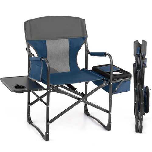 Rent to own Costway Folding Camping Directors Chair Portable with Cooler Bag & Side Table - Blue