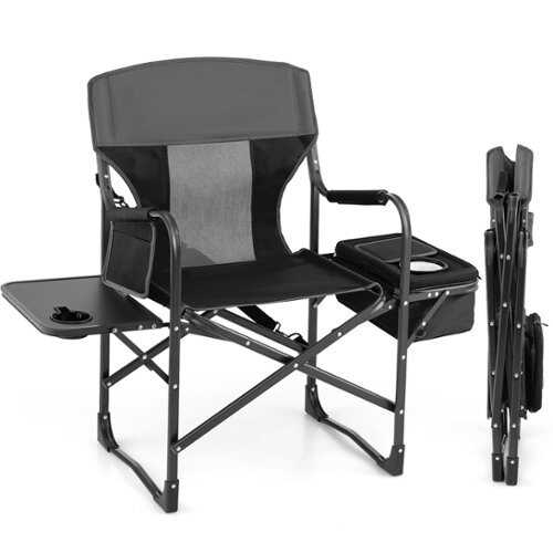 Rent to own Costway Folding Camping Directors Chair Portable with Cooler Bag & Side Table - Black