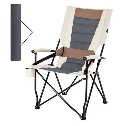 Rent to own Costway Camping Folding Chair w/ Cup Holder 330 LBS Load Capacity for Picnic Camping - Brown, White