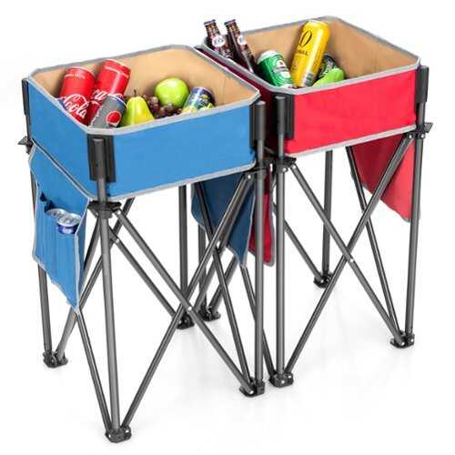 Rent to own Costway 2 PCS Folding Camping Tables w/ Large Capacity Storage Sink for Picnic - Blue/Red