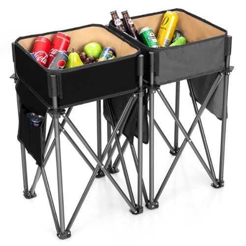 Rent to own Costway 2 PCS Folding Camping Tables w/ Large Capacity Storage Sink for Picnic - Black/Grey