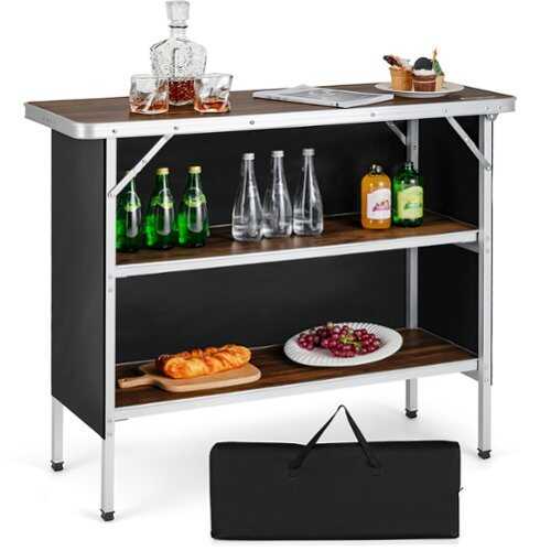 Rent to own Costway Folding Camping Table Aluminum Portable Picnic Table with 2-Tier Shelves - Coffee