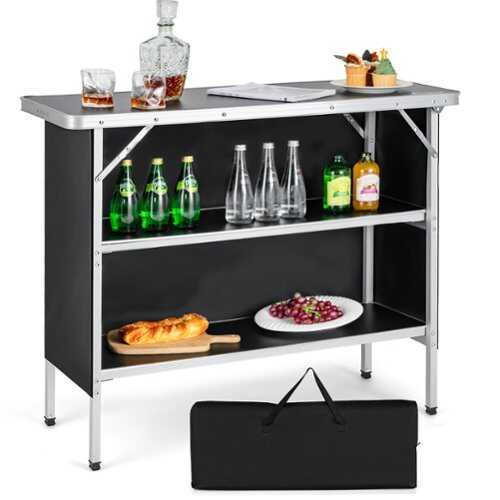 Rent to own Costway Folding Camping Table Aluminum Portable Picnic Table with 2-Tier Shelves - Black
