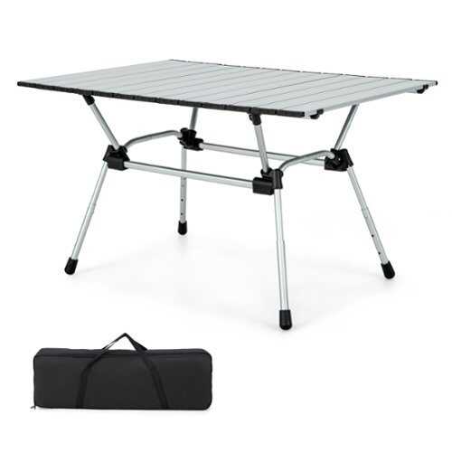 Rent to own Costway Heavy-Duty Aluminum Camping Table, Folding Outdoor Picnic Table with Carrying Bag - Silver