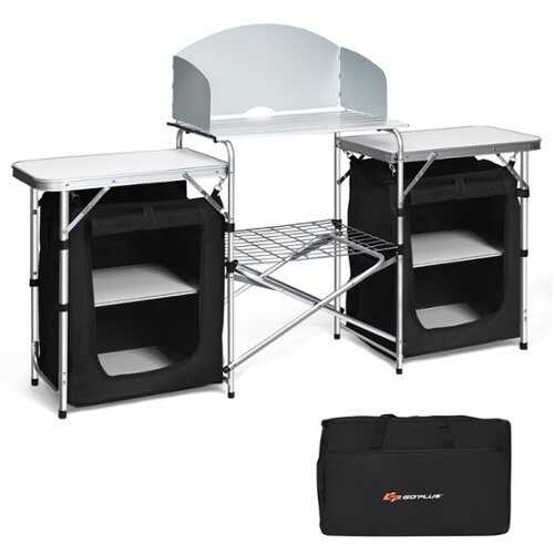Rent to own Costway Folding Portable Aluminum Camping Grill Table w/ Storage Organizer Windscreen - Black