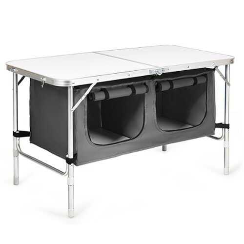 Rent to own Costway Adjustable Camping Table Aluminum w/ Storage Organizer Grey - White + Grey