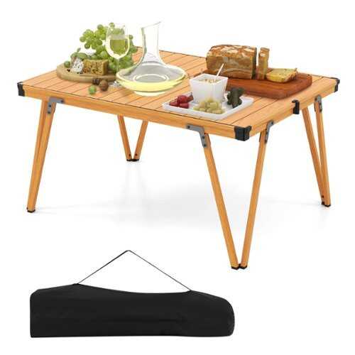 Rent to own Costway Folding Camping Table w/ Storage Bag and Waterproof Desktop Aluminum Structure - Brown