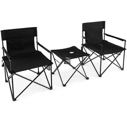 Rent to own Costway Folding Camping Chair Set of 3 Portable Lawn Chair & Side Table w/ 2 Cup Holders - Black