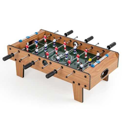 Rent to own Costway Mini Foosball Table, 27in Soccer Game Table w/ 2 Footballs and Soccer Keepers - Natural
