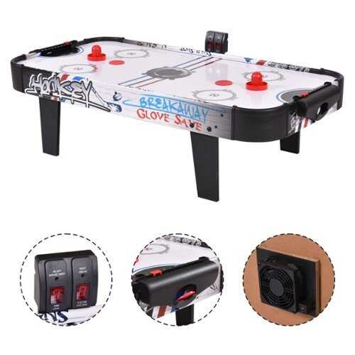 Rent to own Costway 42''Air Powered Hockey Table Game Room Indoor Sport Electronic Scoring 2 Pushers - Black+White