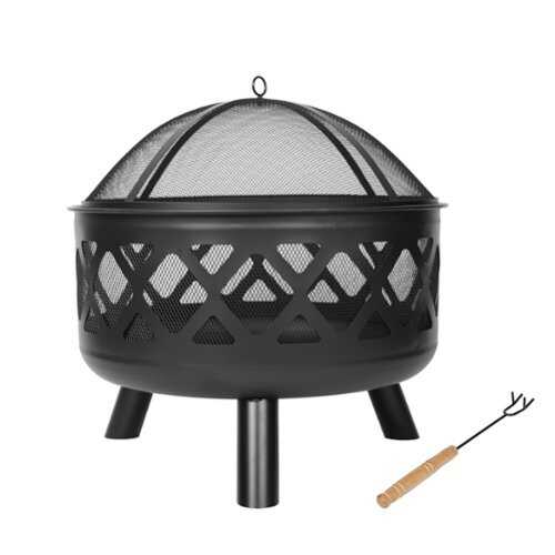 Rent to own Bestier 24" Crossweave Steel Wood-Burning Outdoor Fire Pit - Includes Spark Screen, Poker - Black