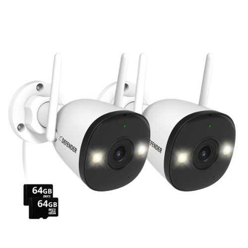 Rent to own Defender - AI POWERED 4K Guard Pro Wi-Fi 6 Plug-in Security Camera with 64GB SD Card, 2 Pack - White