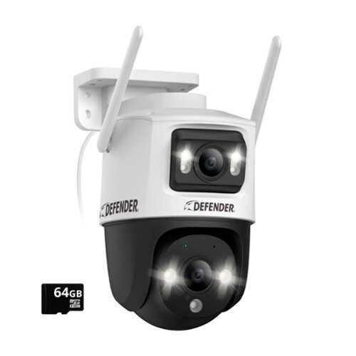 Rent to own Defender - AI POWERED Guard Pro 3K PLUS Dual Lens PTZ Wi-Fi 6 Plug-in Security Camera with 64 GB SD Card - white